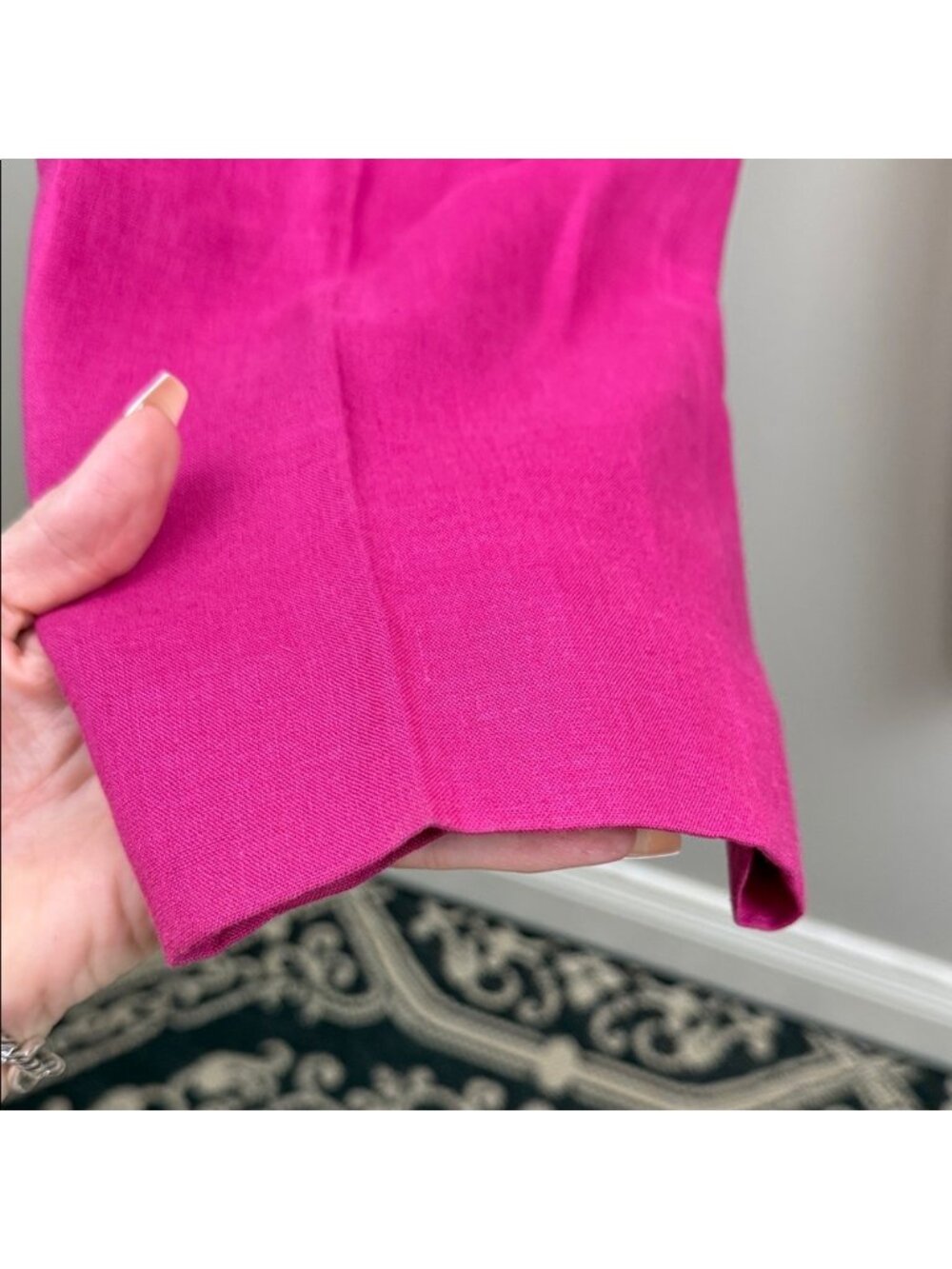 Theory Hot Pink Linen Suit Set Double Breasted Blazer & Trousers 6 - Picture 14 of 15
